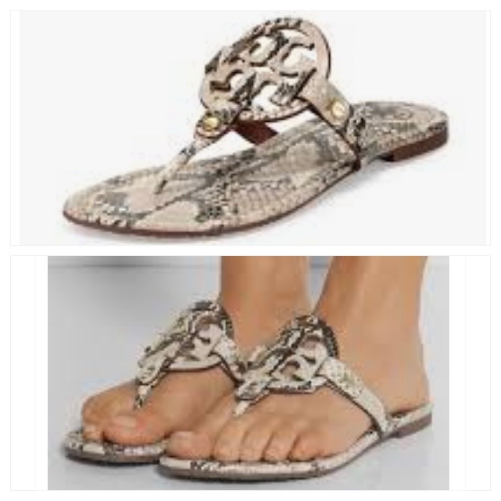 Tory Burch miller sandal slides, size 7, natural snakeskin print.
